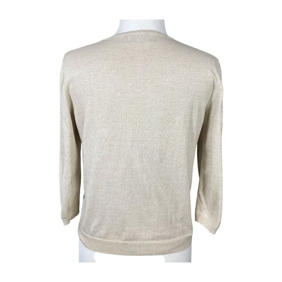 Alfred Dunner 3/4 Sleeve Scoop Neck Pointelle Knit Beaded Colorblock Sweater PM - Picture 4 of 7